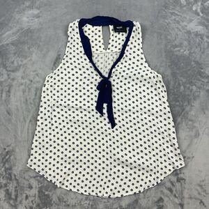 MAEVE Anthropologie Top Women’s Size 6 White Navy Blue Madison Tie Neck Tank